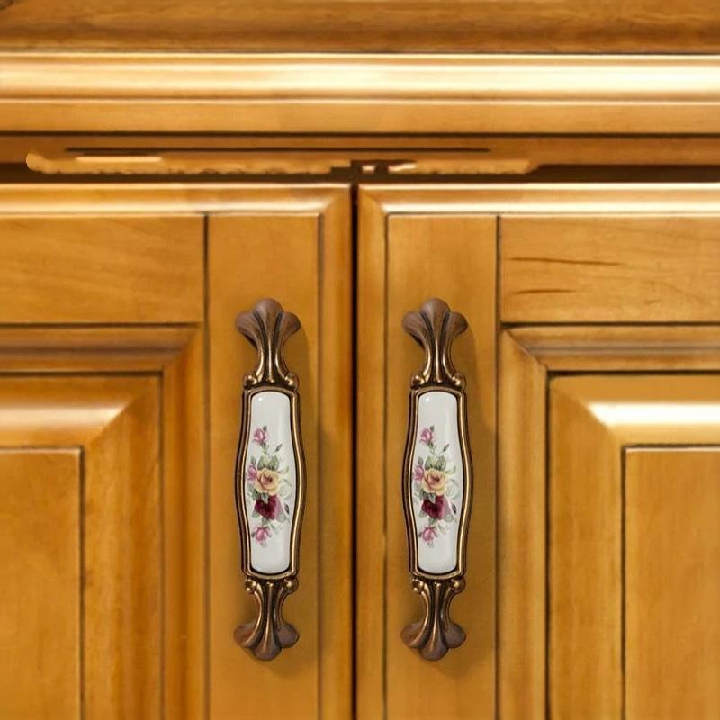 Vintage Blume Keramikgriff Schrankzugknauf Kleiderschrank Schrank für Möbelbeschläge Zubehör Türgriffe