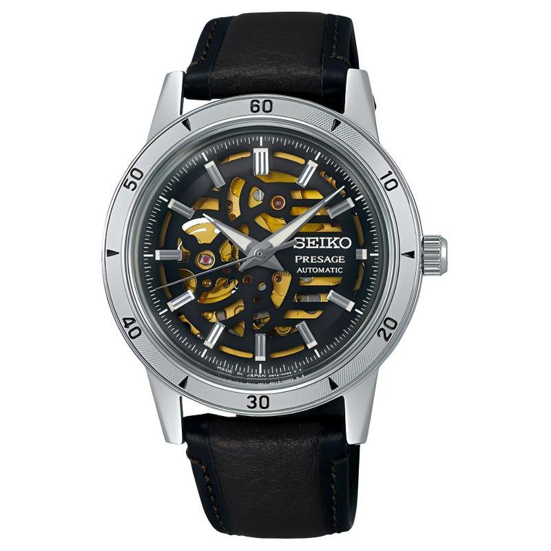 

SEIKO 50-meter waterproof fashion style automatic/manual mechanical movement leather strap 39.5mm men s watch hollow dial SSA461 бежевий
