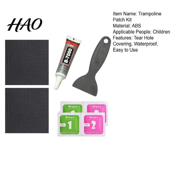 Kit di riparazione per buchi di trampolino, 1 set, 4x4 pollici, con raschietto, spatola adesiva, tergivetro, impermeabile, copertura per strappi, quadrato, nero, resistente