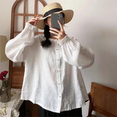 Tops para Mujer Primavera Verano Vintage Mujer Cuello Solapa Holgado Sencillo Casual Color Sólido Blusas