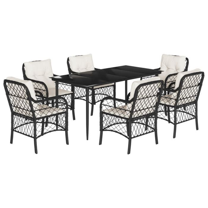 VidaXL Garden Dining Set Cushions 7pcs Black Wicker 3212086