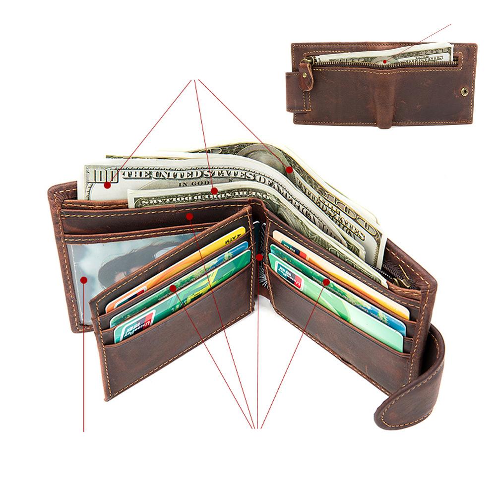 MVA Genuine Leather Men's Wallet - Short Bifold Vintage Stitch Coin Purse with Multiple Card Slots 7042