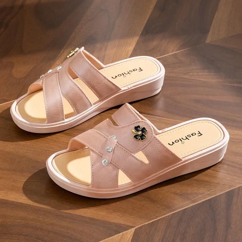 Fashion Women Shoes Summer Slippers Women Wear Outside Thick Sole Wedge Heels Fashion Slippers Soft Bottom Mother Shoes Zapatos De Mujer
