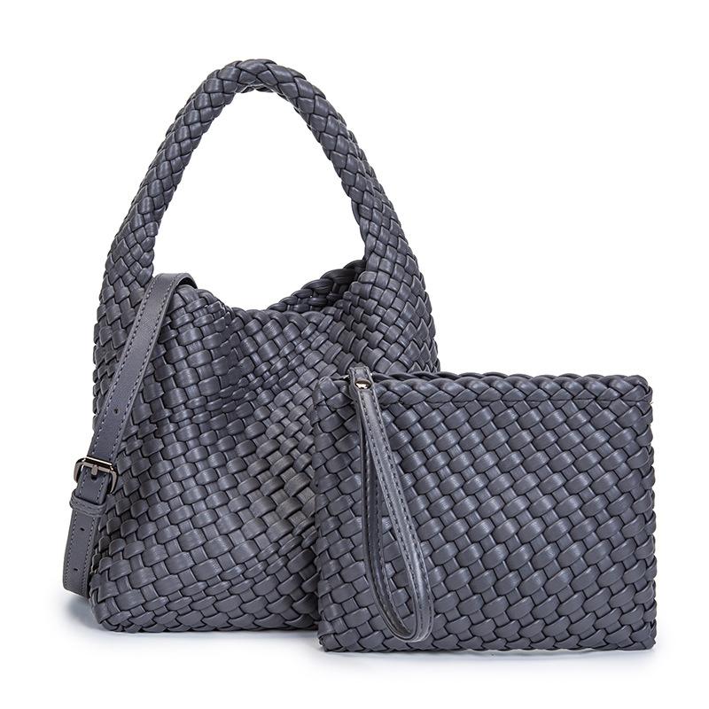 Hand-woven Women's Bag Summer Solid Color Portable 2 Set Casual Retro Shoulder Messenger Bag