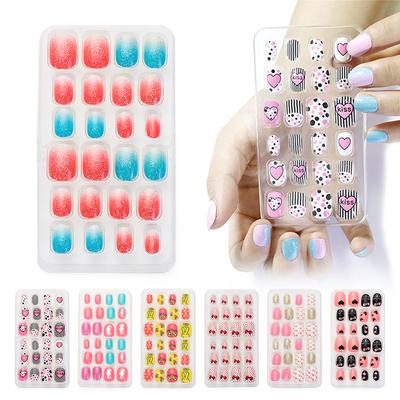 24PCS Acrylic Stick On Nails Reusable Nails Art False Nail Tips Fake Nails Full Cover Press On Nails