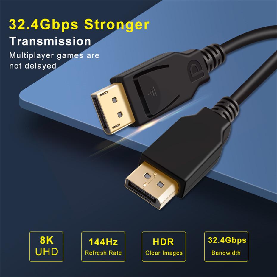 2m DP to DP Monitor Cable 1.4 8K 30Hz 4K 144Hz 32.4Gbps For PC Laptop TV Monitor