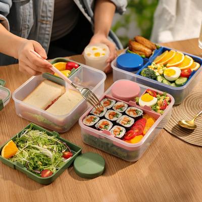 Caja de Almuerzo de Doble Capa de 1600 ml a Prueba de Fugas Contenedor Portátil para Preparación de Comidas y Almacenamiento de Alimentos Compartimentos Divididos Cajas Bento Aptas para Microondas