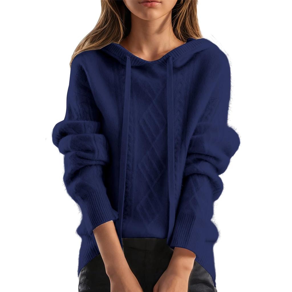 Women's Fashion Casual Solid Color Long-sleeved Drawstring Hooded Sweater Top