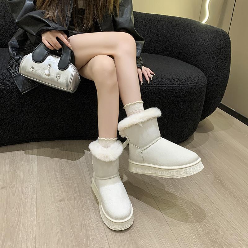 2025 New Bow Decoration Casual Women's Snow Boots Thick Sole Plus Size Warm Cotton Shoes