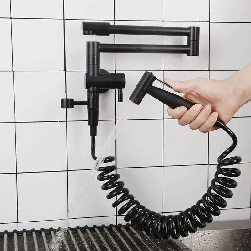 Brass Kitchen Faucet Single Cold Tap With Bidet Sprayer Black Kitchen Sink Tap Brushed Nickel Fold Tap Wall Mounted Chrome