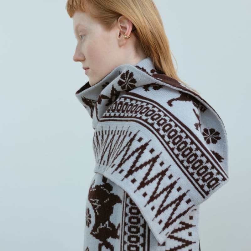 MOONSWARD blue & BROWN CLASSIC PATTERN MUFFLER