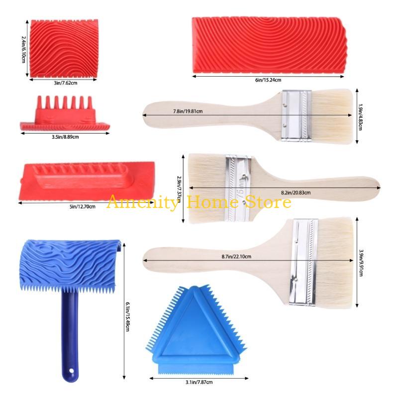 F26C 9Pcs Graining Painting Tool Set Rubber Empaistic Graining Pattern Roller