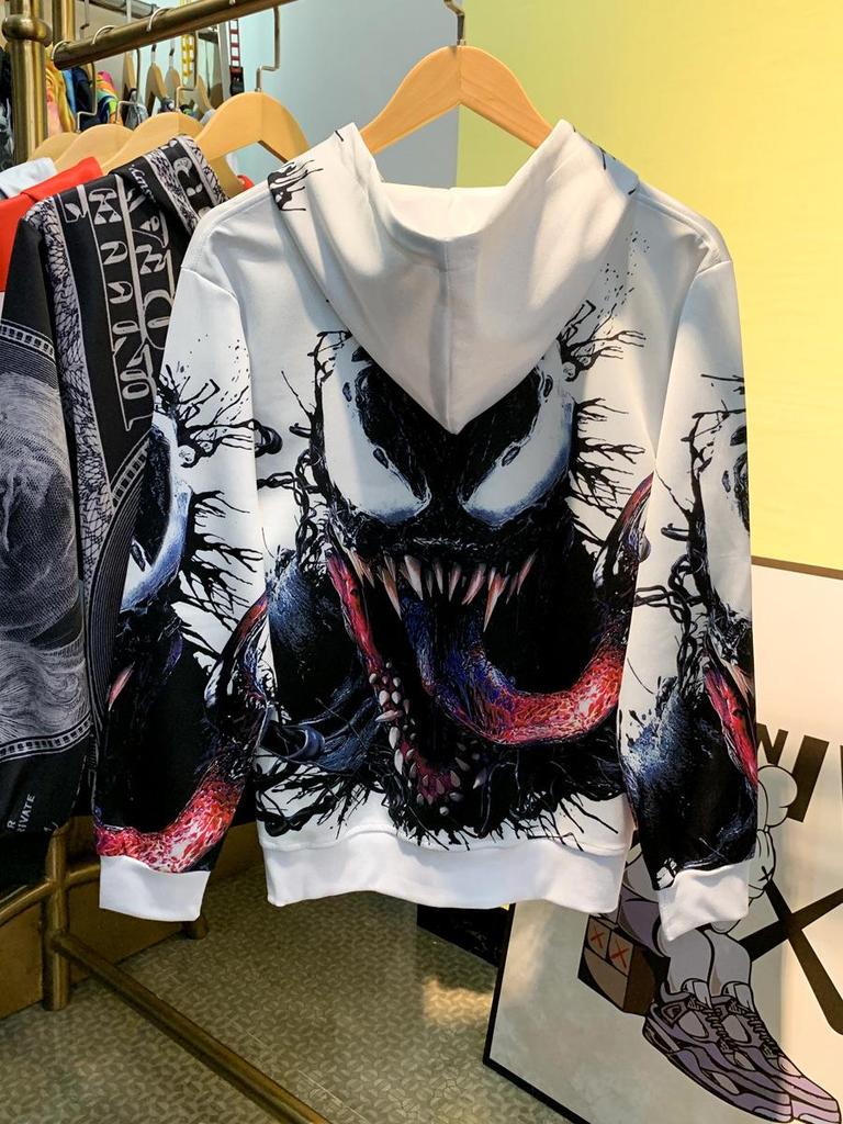 Set mikiny s kapucí a kalhot s digitálním potiskem Žralok Venom - Unisex Podzimní/Zimní Edice pro Pár