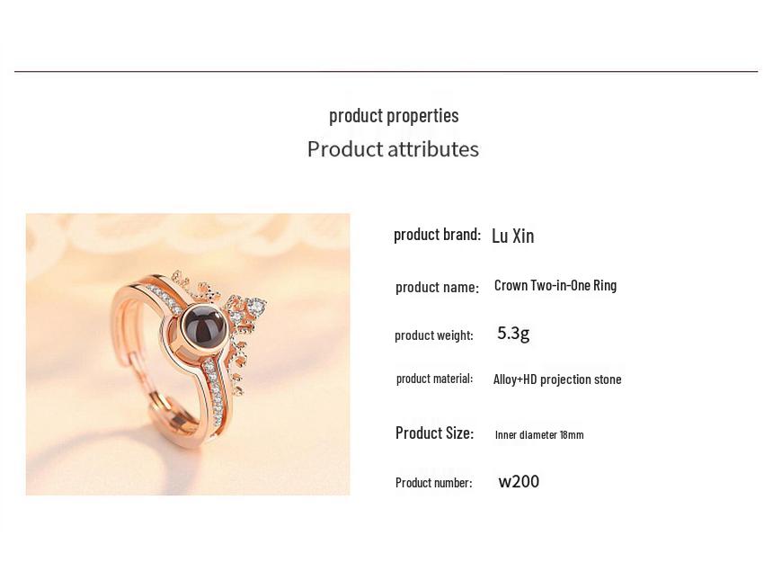 Douyin 100 Language 'I Love You' Crown Ring: Love Memory Confession, Detachable Design