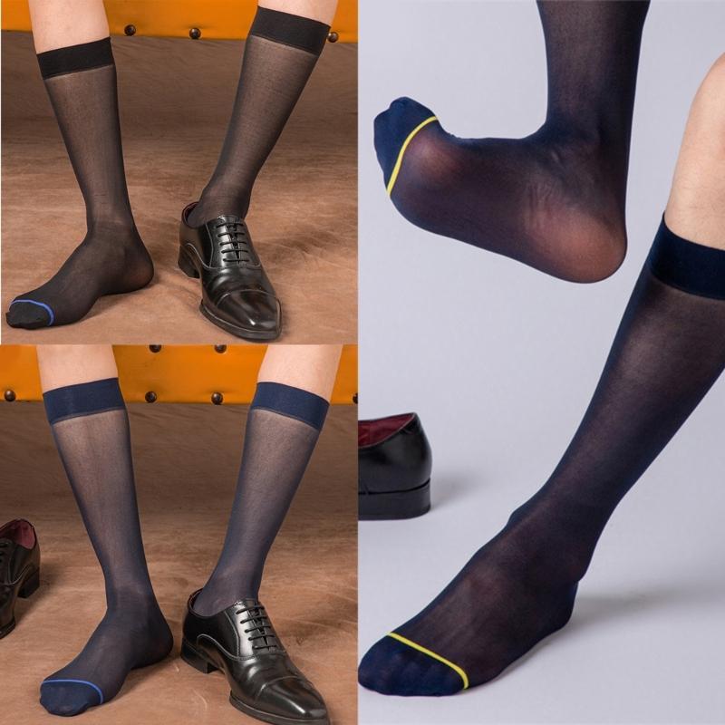 Men's Ultra Thin Nylon Dress Socks Soft See Through Breathable Calf Length Socks Long Stockings for Business Formal Wear