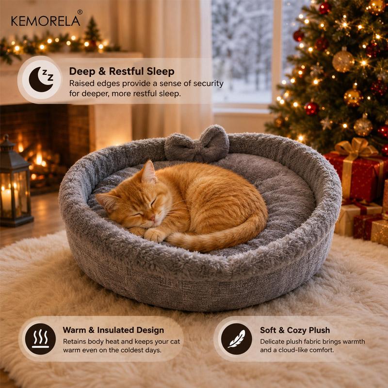 Winter Cat Bed Cute Heart Shaped Warm Soft Plush Pet Bed Cozy Sleeping Nest with Thick Velvet Filling for Cats and Small Pets