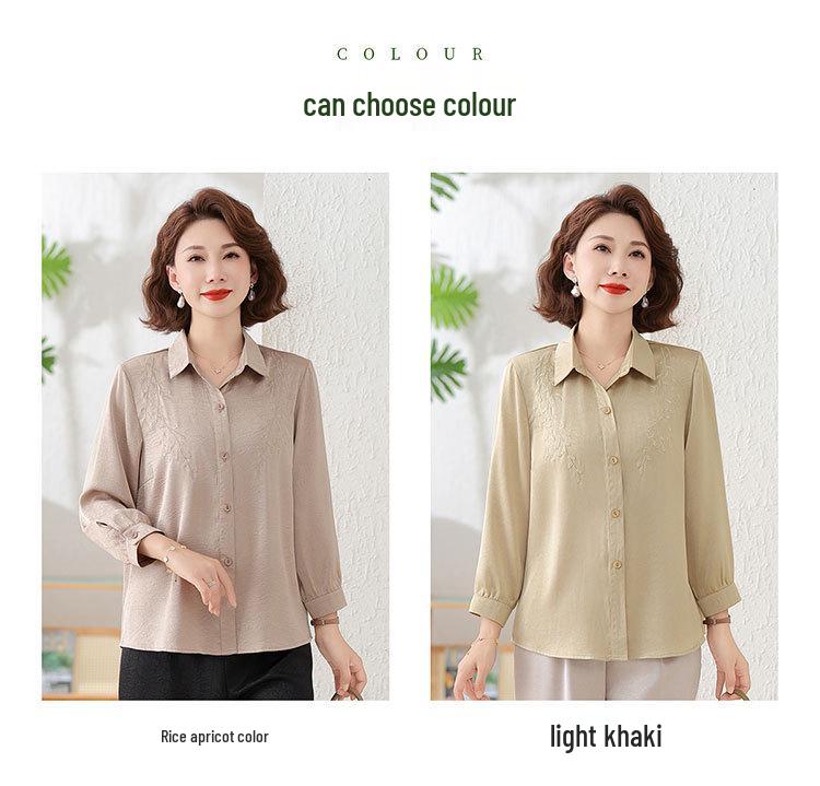 2026 Stylish Silk Top for Middle-Aged & Elderly Women - 50s Mom Spring/Autumn Shirt