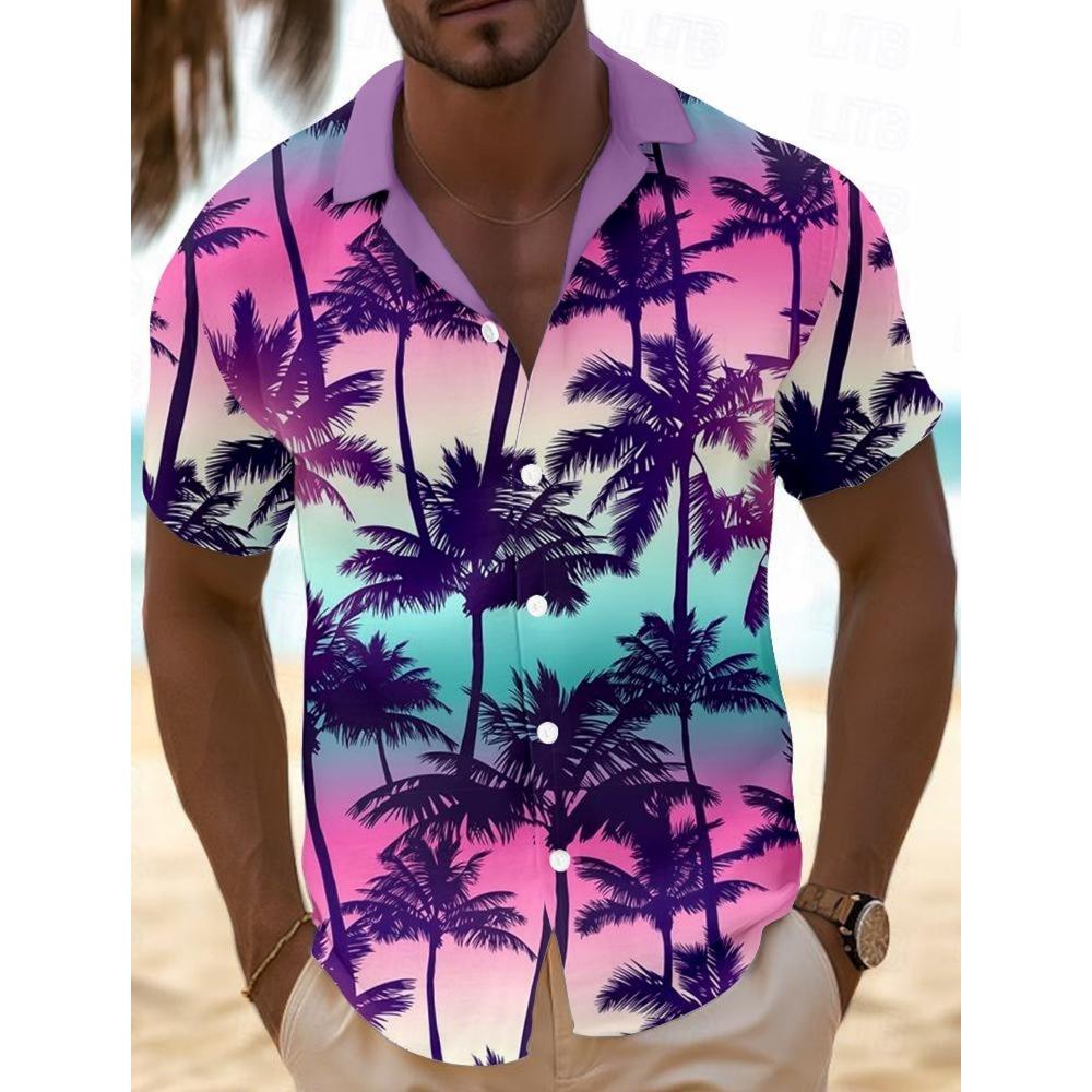 Pineapple Tropical Men's Shirt Summer Aloha Shirt Casual Holiday Summer Spring Turndown Short Sleeve Stretch Fabric Shirt