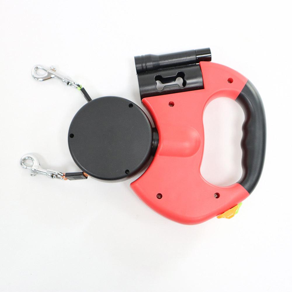 Premium Multi-Functional Dual-Head Retractable Dog Leash Flashlight Reflective 360 Anti-Tangle Solid Adjustable for Two Dogs