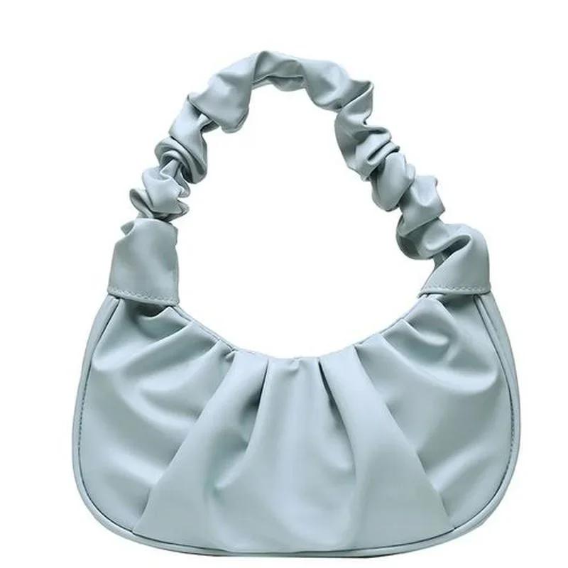 Korean Women Cloud Pleated Shoulder Bag Ladies Solid Color Leisure PU Leather Underarm Fashion Female Small Vintage Handbag