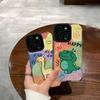 Vertical Grain Leather Cartoon Printed Soft Silicone Phone Case Back Cover with Camera Lens Full Protection for iPhone