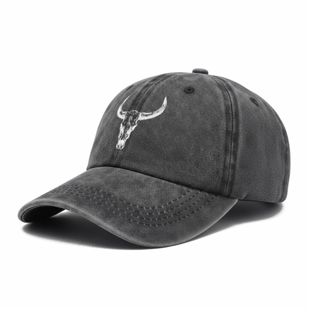 Hip Hop Bull Skull Print Baseball Cap Washed Cotton Streetwear Hats For Man Women Unisex