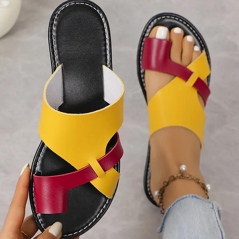 Mix Color Flat Sandals Women 2026 Summer Pu Leather Clip Toe Outdoor Slippers Woman Plus Size 43 Non Slip Beach Slide Flip Flops