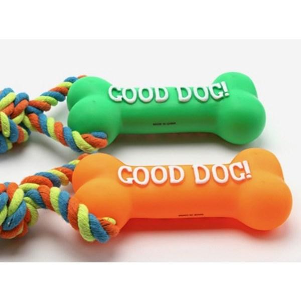 Dog Hanau Squeak and Tug Play Rope Toy 2-piece set, orange, green, 1 set