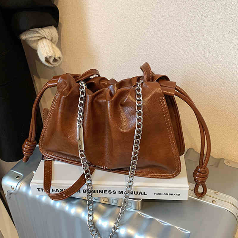 

Модная мягкая кожаная сумка-цепочка через плечо для женщин, зимняя классическая сумка через плечо для кофе, женские плиссированные сумки