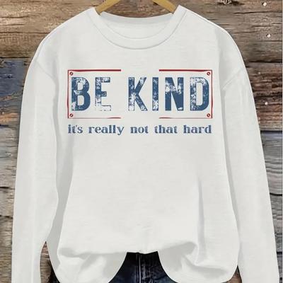 Tops For Women Letter Kindness Print Round Neck Long Sleeve T-shirt Fall Casual Slim Pullover Women's Long Sleeve Top