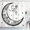 Black & White Paisley Floral Moon Shower Curtain - Crescent Gem Astrology Design, Elegant Polyester, Mystical Bath Decor