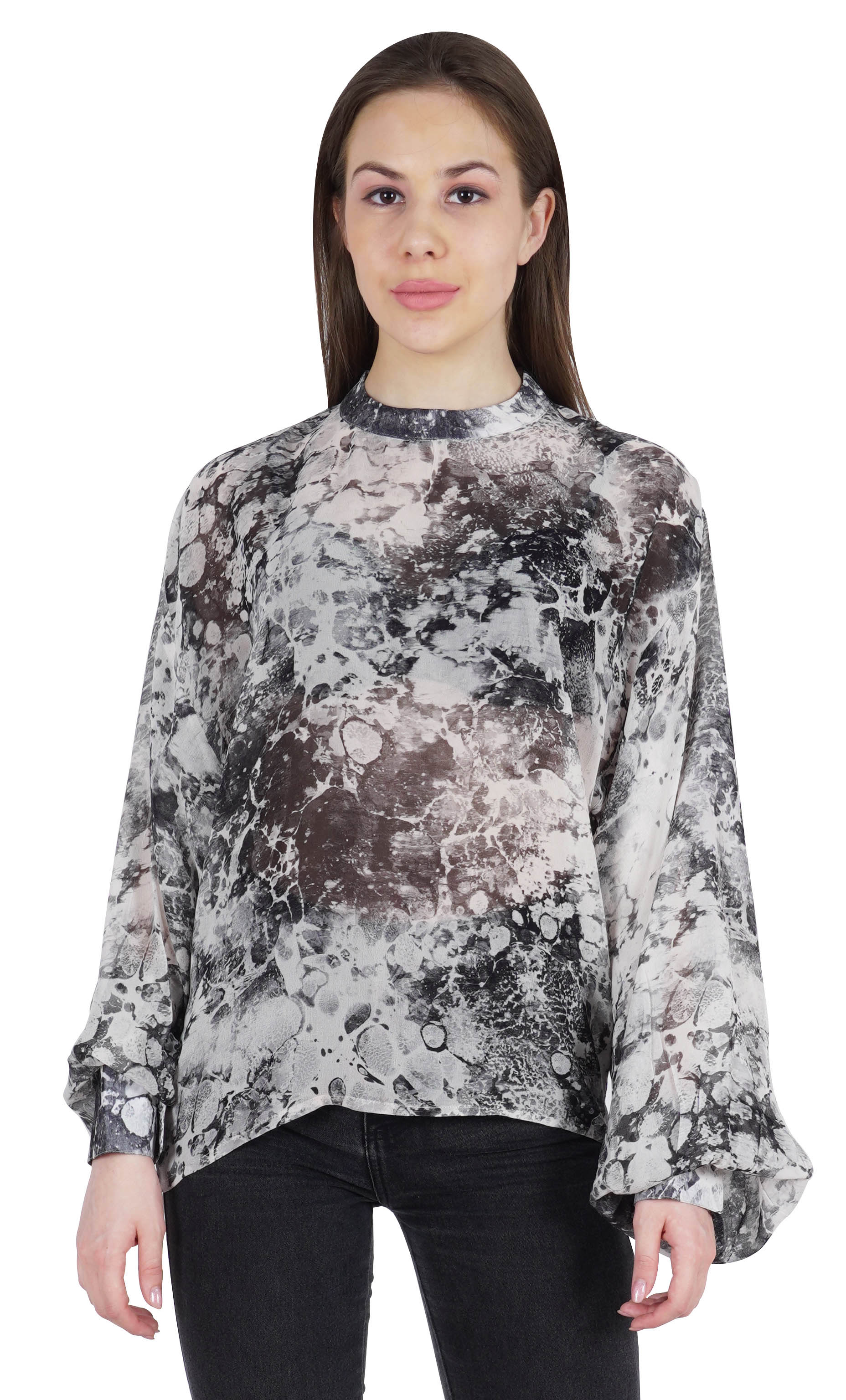 

Moomaya Модний топ для жіночих повсякденних сорочок з рукавами з повітряною кулькою Дизайнерські сорочки з принтом XXL білий