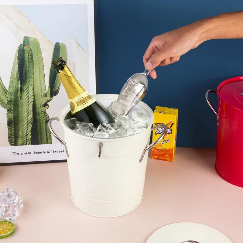 Table Vintage Iron Ice Bucket with Lid and Shovel Insulated Ice Bucket for Champagne Wine Beer Drinks Party Barware