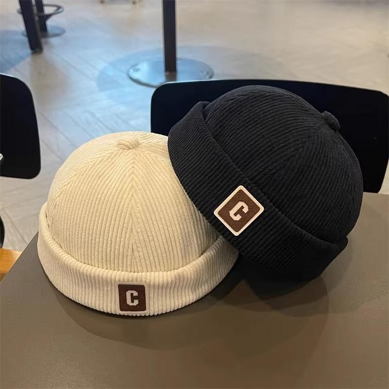 Autumn Winter Corduroy Baby Brimless Hat Solid Color C Letter Toddler Kids Docker Cap Hip Hop Boys Girls Adjustable Melon Beanie