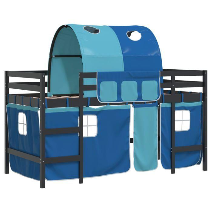 VidaXL Lit Mezzanine Enfants et Tunnel, Lit Surélevé pour Enfants avec Échelle, Meuble de Rangement Chambre, Moderne, Bleu 3206998