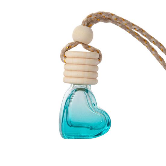 6ML Car Refillable Perfume Bottle Decoration Colorful Love Heart Shape Wood Lid Clear Glass Aromatherapy Essential Oil Empty Bottle Hanging Pendant