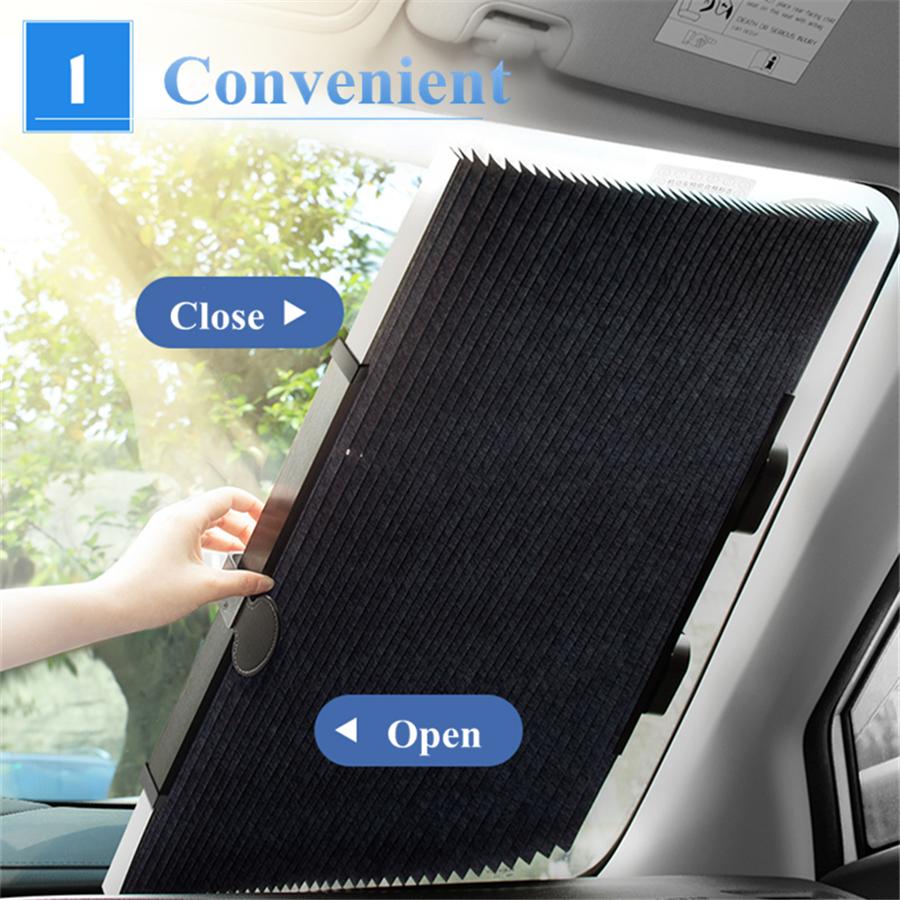 Universal Double-deck 46*130cm Car Retractable Folding Foldable Rear Window Sun Shade Block Visor Folding Auto Windshield Cover PU Leather Handle