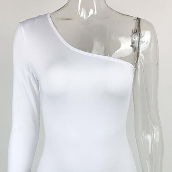 Women Jumpsuit Solid Color Extra Soft High Waist One-shoulder Design Washable Dress-up Polyester Summer Sexy One-Piece Women Bodysuit for Women