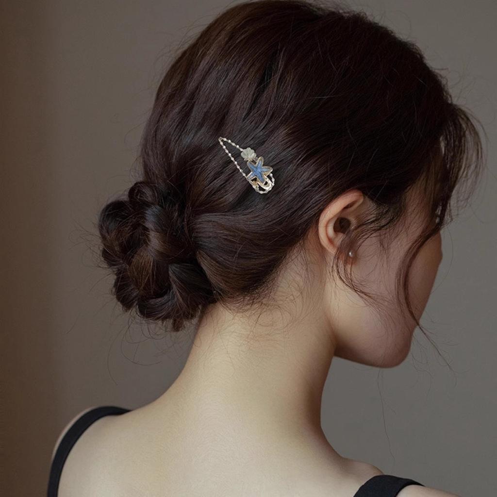 1PC Cute Summer Starfish And Shell Hair Clip Pearl Rhinestone Beach Style Girl Hair Clip Duckbill Clip Casual Hair Accessories
