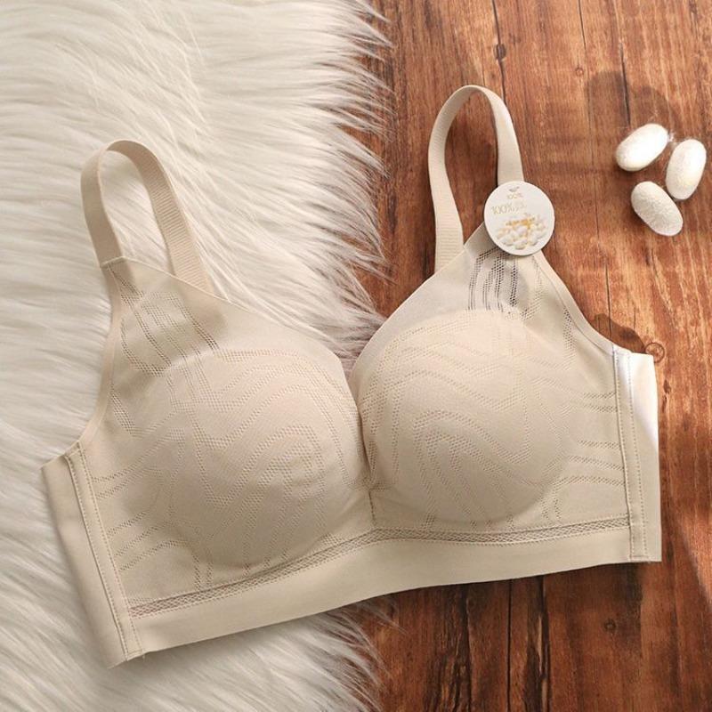 Women Beige Mulberry Silk Wireless Bra Breathable Support Lingerie S дубильная кора