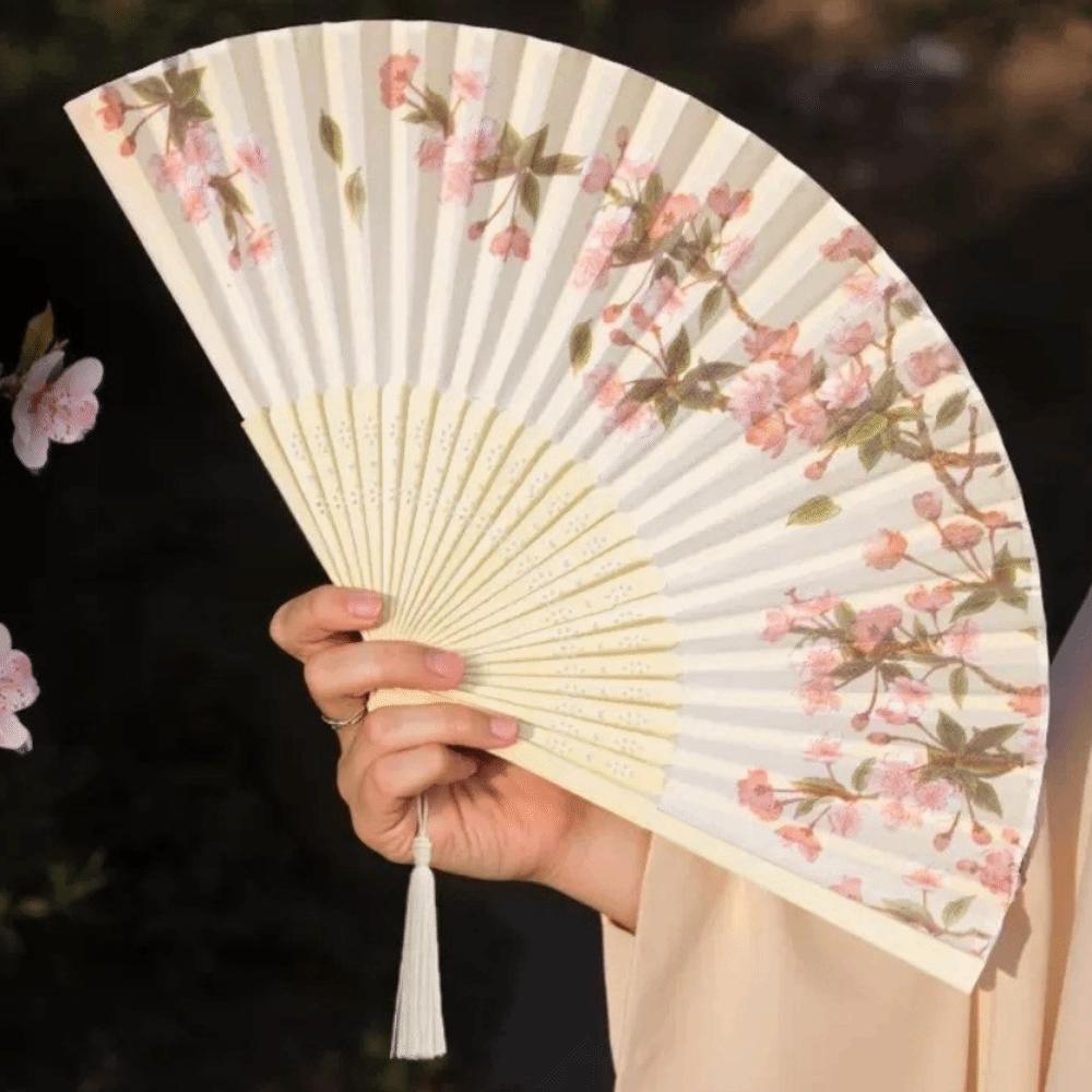Flower Pattern Folding Fan Chinese Style Handheld Fan Portable Bamboo Fan  Gift Style B