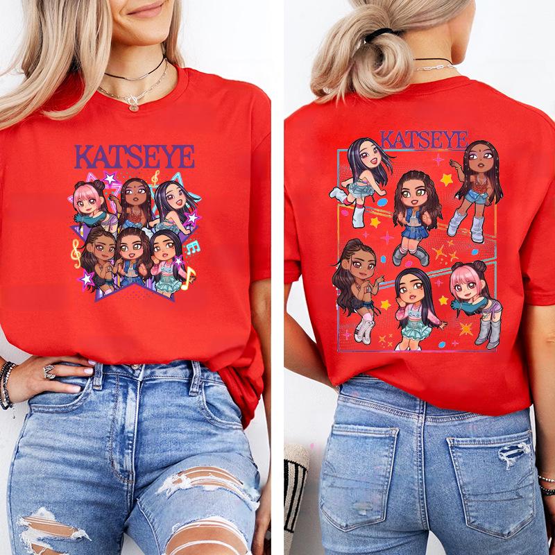 Korean Girl Group Katseye Double-Sided Print Short Sleeve T-Shirt, European Size Modal Top