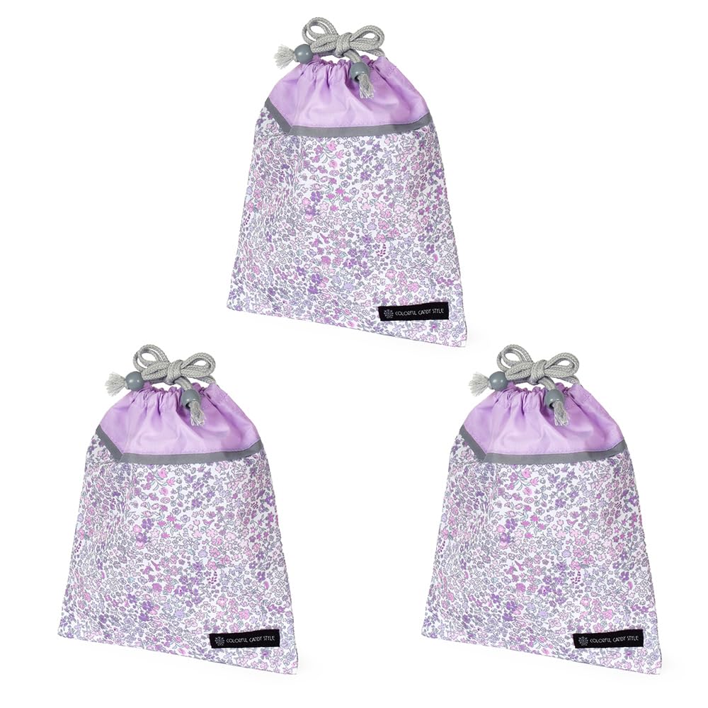 

COLORFUL CANDY STYLE Drawstring Lunch No Gusset Name Floral Mist Set of Cute for Elementary Lunch Bags, Medium, (with Tag), Water-Repellent, No-Iron,