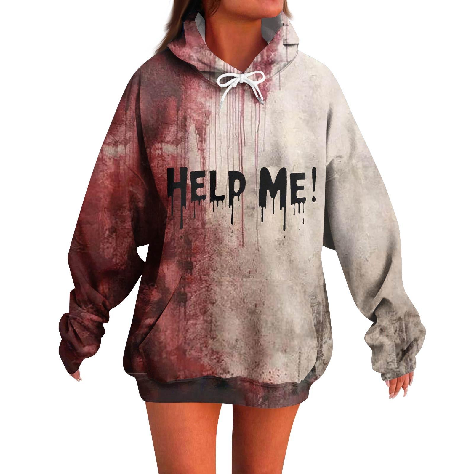 

Женское модное повседневное худи с длинным рукавом и принтом на Хэллоуин XXL