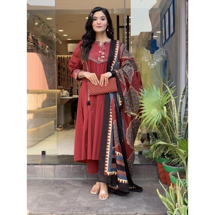 Indian Pakistani Top Tunic Kurti Pant Dupatta Set Women Bollywood Salwar Kameez VF-20175
