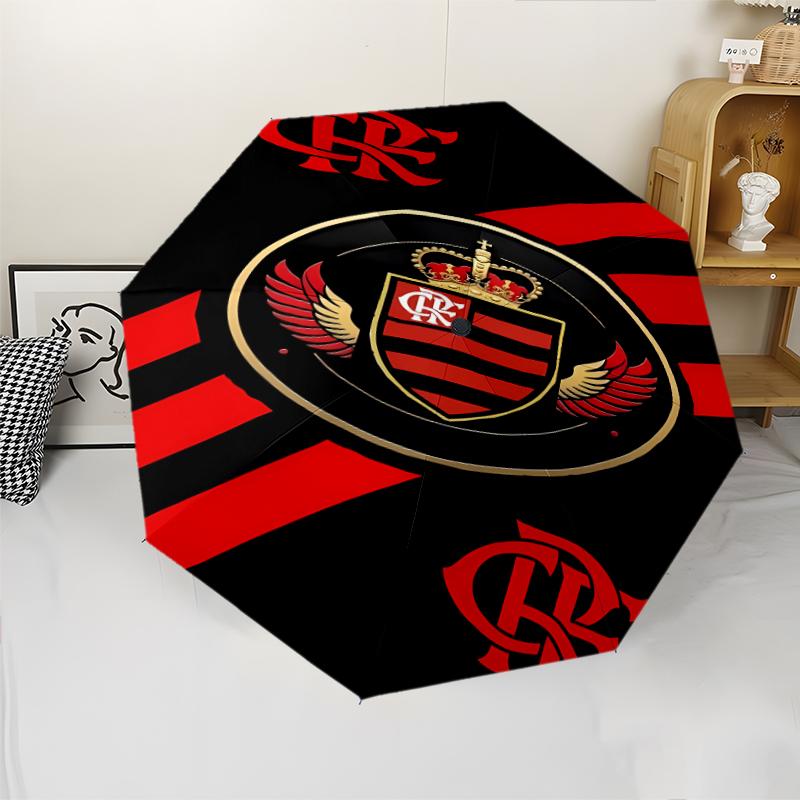 Clube de Regatas do Flamengo Print Automatic Umbrella, 8 Rib Iron Frame, Plastic Handle, Suitable for Outdoor Travel &Daily , Ideal Gift