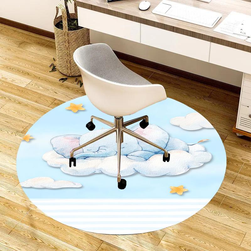 1pc Sleeping Elephant In Clouds Round Carpet, Made of Polyester,Office Chairs, Living Rooms, Or Bedrooms, a Cool Rug for The Living Room.ydt26084