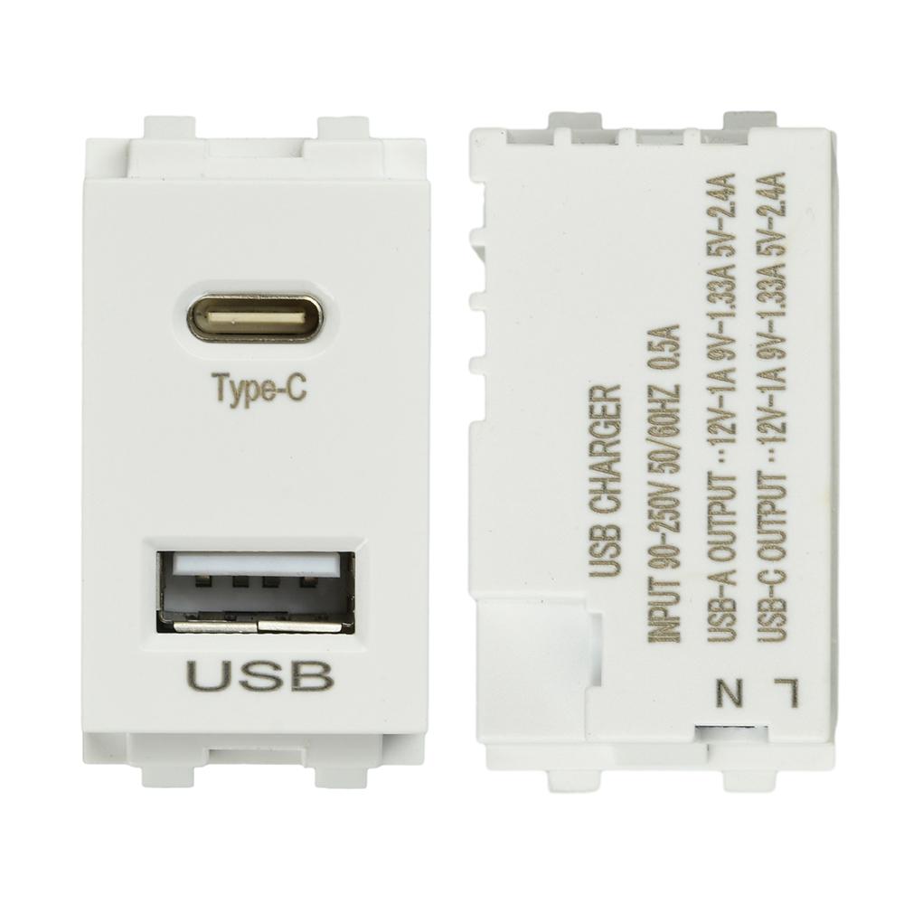 Type 128 USB Power Module Charging Module 220V Socket 5V2.1A Dual Port USB+Type C Charging Socket Module