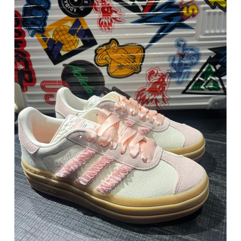 adidas Gazelle Bold Różowe Koronkowe Falbany Damskie Sneakersy Kość Słoniowa Piaszczysto-Różowe Off-White JR8374
