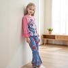 Kids Girls Fashion Clothing Set Spring Autumn Tie Dye Printed Cartoon Pegasus Pullover Flower Flared Pants Two Piece Outfit